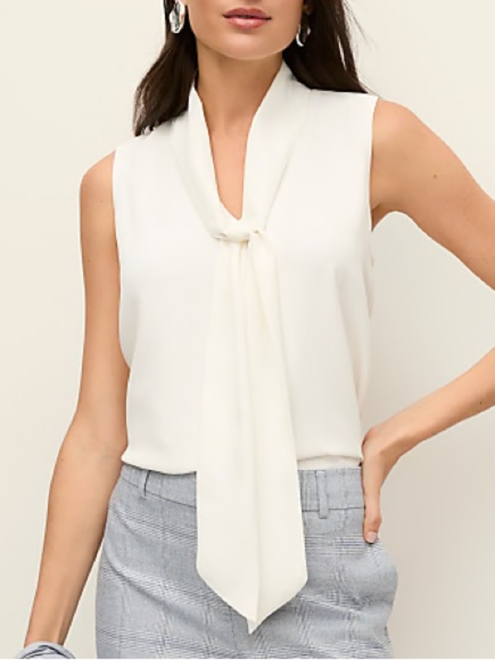 White Tie Neck Sleeveless Blouse
